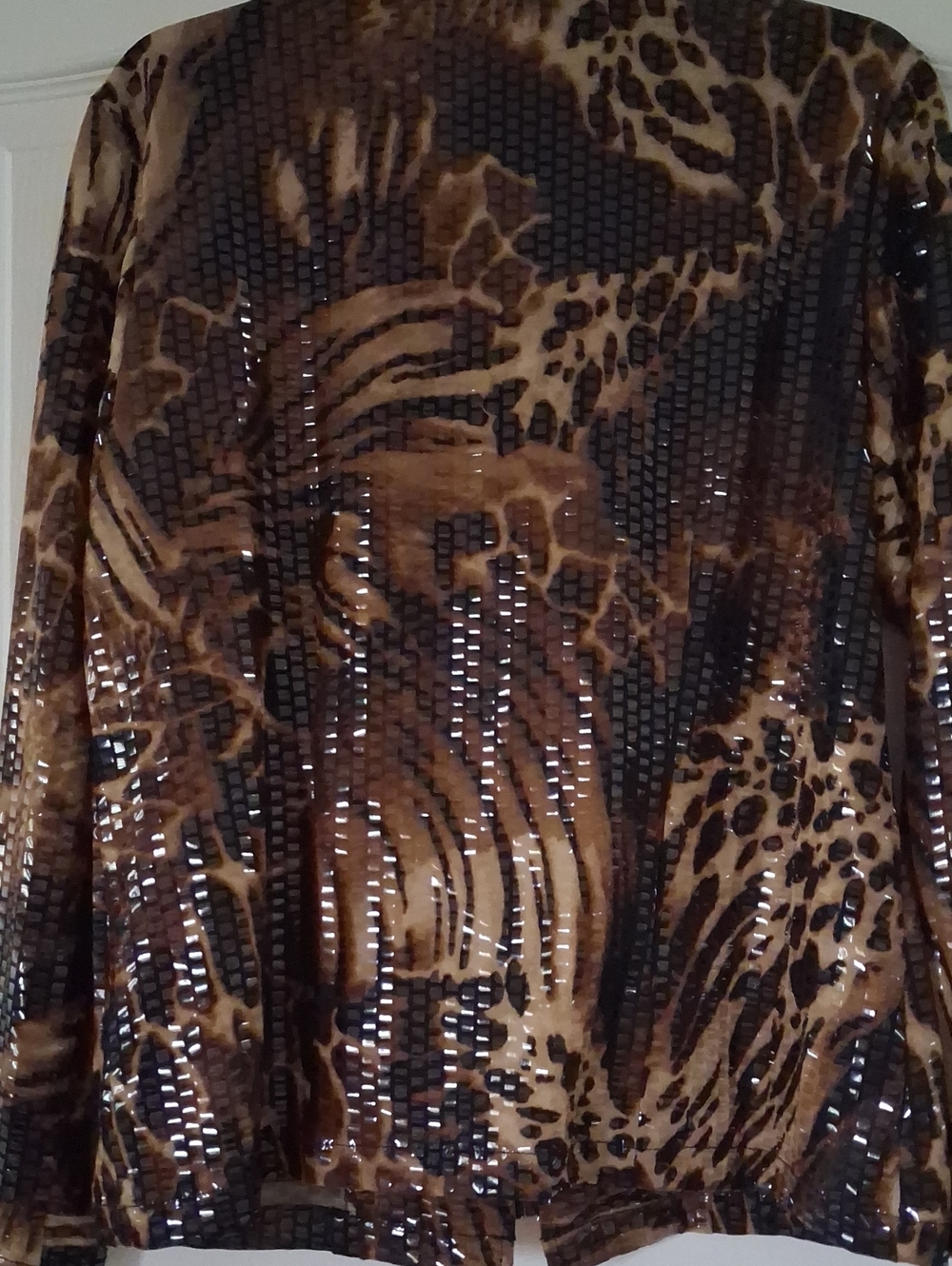 Ruby Rd. Brown Animal-Print Patent Zip Jacket - Picture 3 of 4